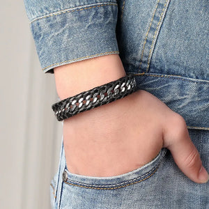 Stainless Steel Genuine Leather Bracelet