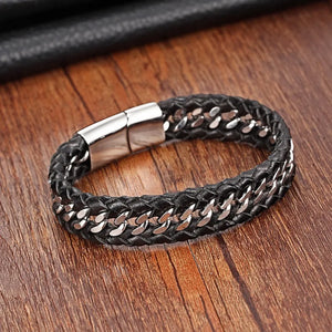 Stainless Steel Genuine Leather Bracelet