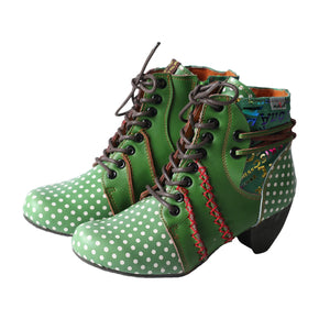 Open image in slideshow, Women&#39;s Polka Dot Leather Boots
