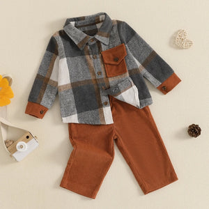 Open image in slideshow, Boys Winter Classic Plaid Shirt Jacket Outfit
