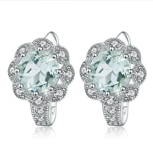 Open image in slideshow, Natural Green Amethyst Flower Gemstone Earrings
